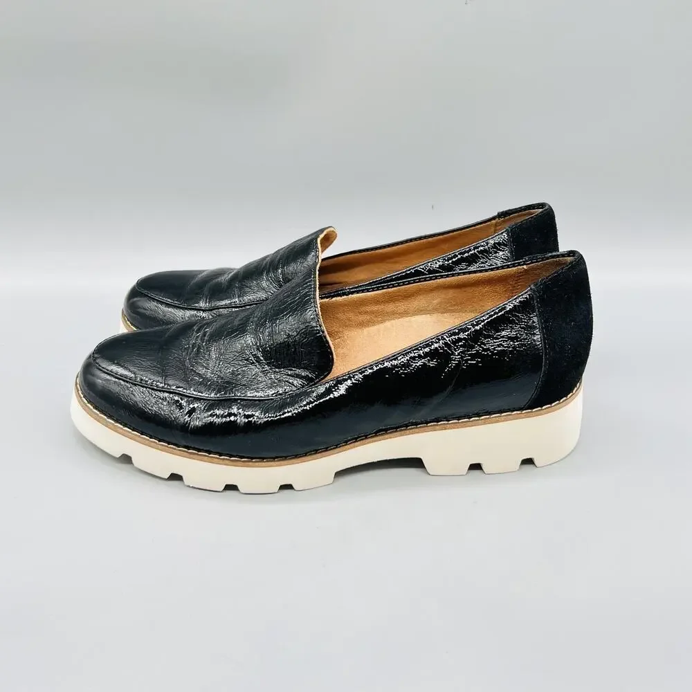 Vionic Shoes Womens 7 Black Patent Leather Kensley Loafers Lug Sole Comfort